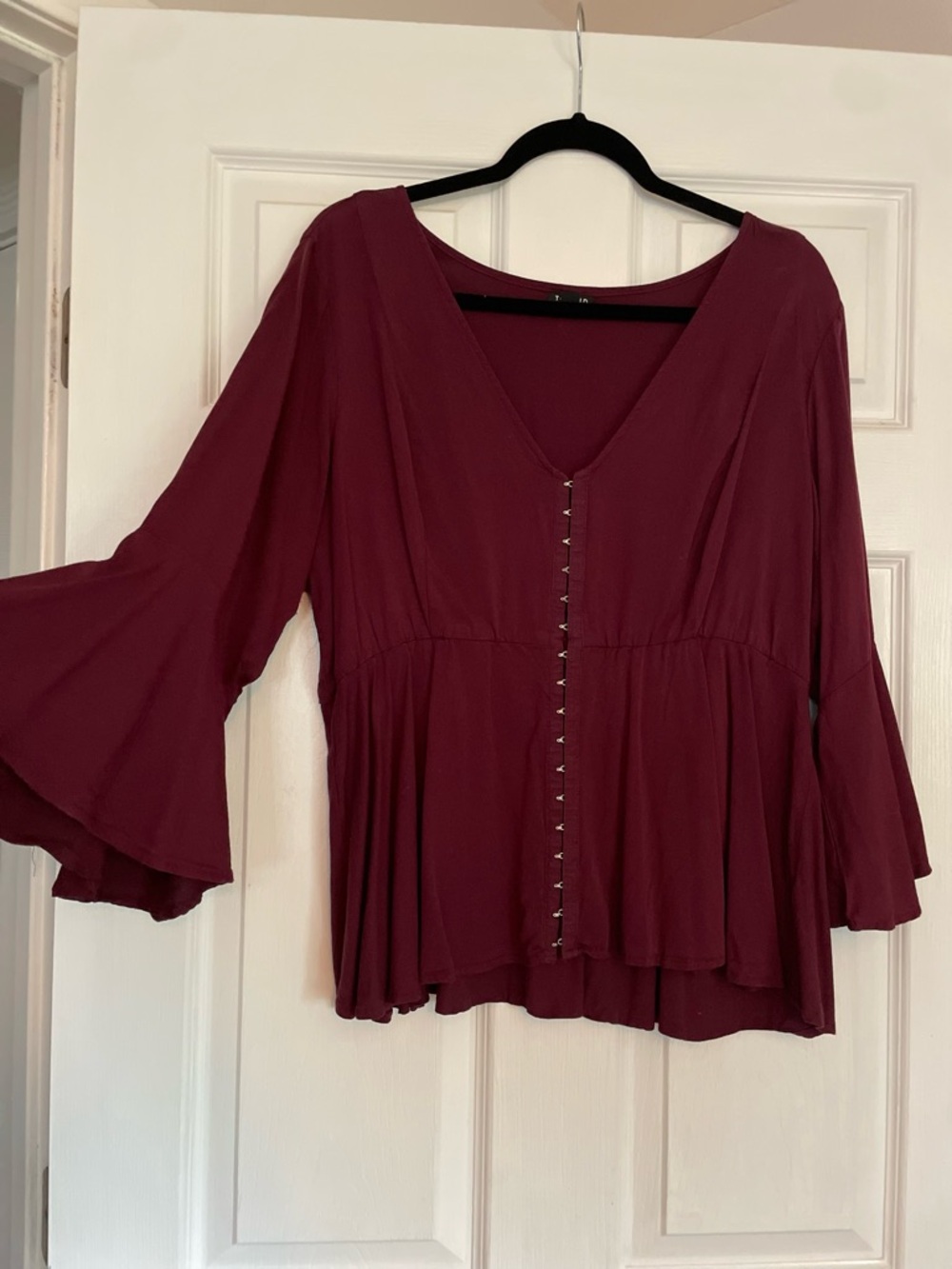 Torrid Burgundy Bell Sleeve Peplum Top
